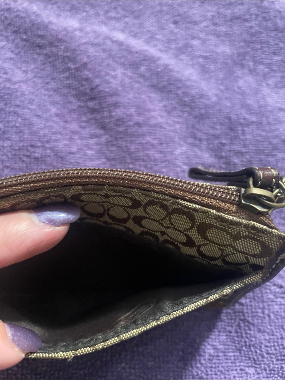 Coach Brown Signature Canvas Zip Card Case with Key Ring - Picture 2 of 5